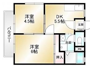 フラワータウンワイスリー(2DK/2階)の間取り写真