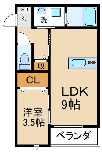 チェリーブロッサム川原町(1LDK/3階)の間取り写真