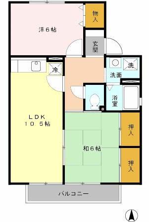 プランドール花田(2LDK/1階)の間取り写真