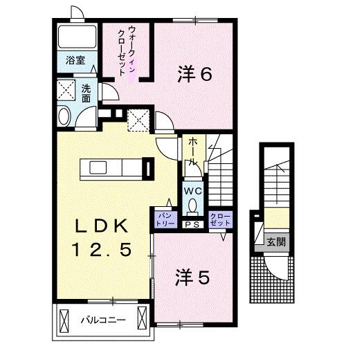 クラール元山サウスA(2LDK/2階)の間取り写真
