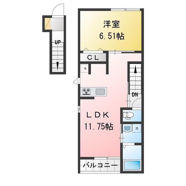 アイメゾン(1LDK/2階)の間取り写真