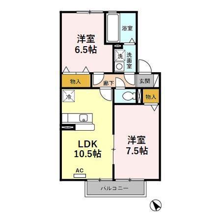 パルフェ本町(2LDK/2階)の間取り写真