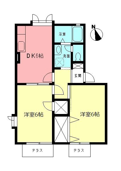 ソレイユ湘南II(2DK/1階)の間取り写真