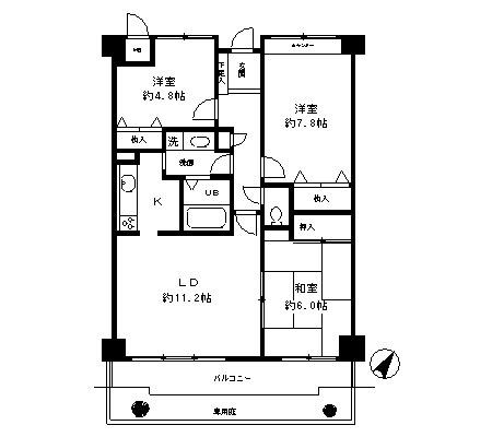 シャムロックコート西岡本(3LDK/1階)の間取り写真