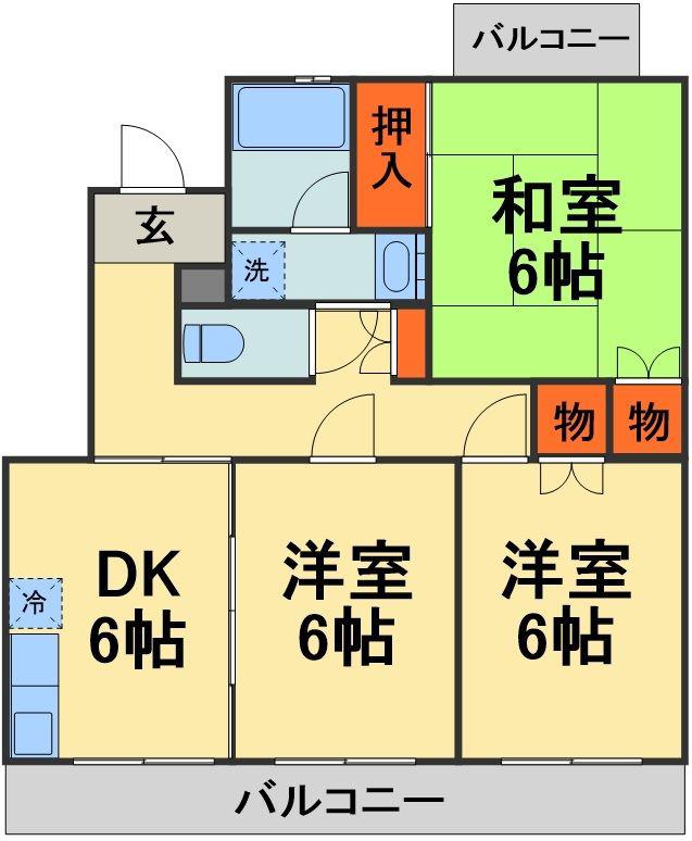 長沼町KHハイツA(3DK/3階)の間取り写真