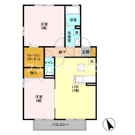 ラ・プランタンC・D(2LDK/1階)の間取り写真