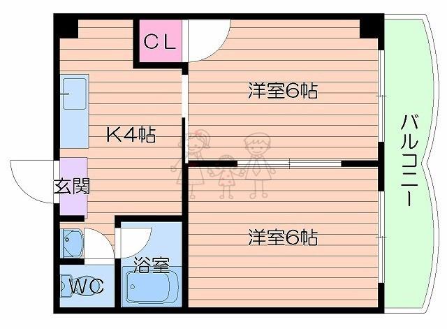 ツェルマット長居(2DK/2階)の間取り写真