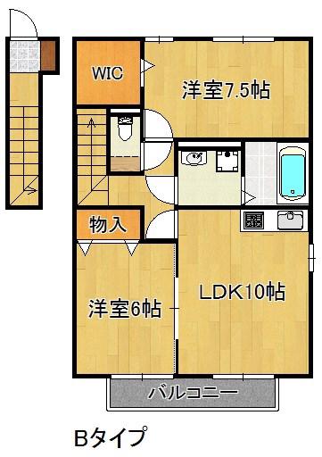 プラム パディー A・B棟(2LDK/2階)の間取り写真