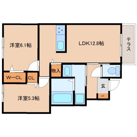 当麻寺MKコートV(2LDK/1階)の間取り写真