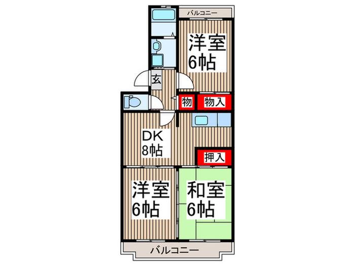 クレストけやき台(3DK/3階)の間取り写真