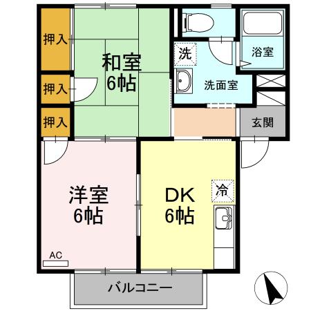 アルカサールI棟(2DK/1階)の間取り写真