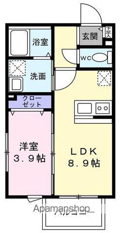 クレア姪浜(1LDK/1階)の間取り写真
