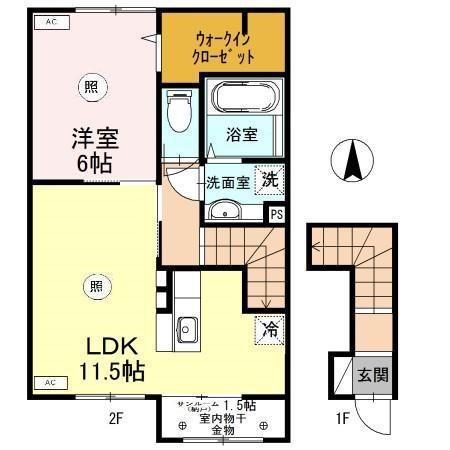 MIYABI(1SLDK/2階)の間取り写真