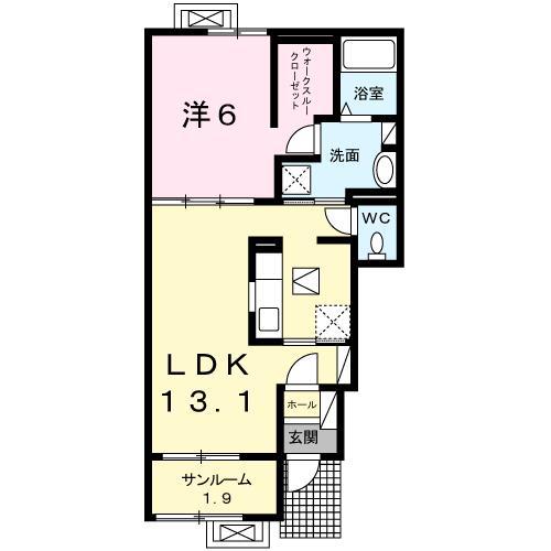 パレオータム(1LDK/1階)の間取り写真