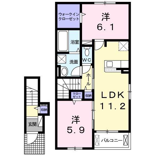 Yフォレスト八日市IIーB(2LDK/2階)の間取り写真
