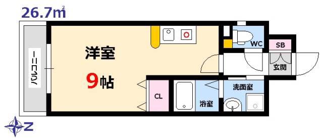 ル・アーブル宇品(ワンルーム/3階)の間取り写真
