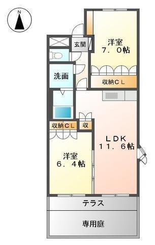 プランドール安樹(2LDK/1階)の間取り写真