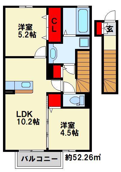 ソレイユ ヴィラージュM(2LDK/2階)の間取り写真