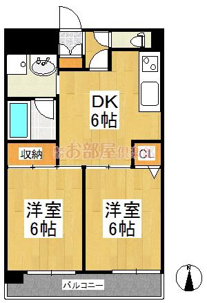 天神アコールマンション(2DK/7階)の間取り写真