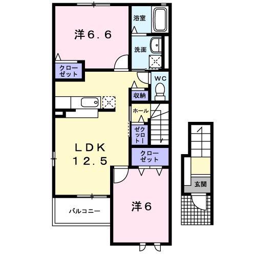 セレッソ壱番館(2LDK/2階)の間取り写真