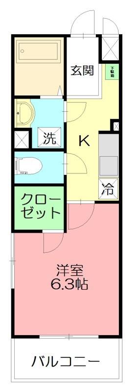 カレッジヒルズD(1K/2階)の間取り写真