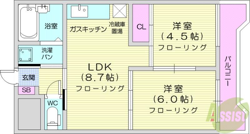 CITY連坊Ⅲ(2LDK/7階)の間取り写真