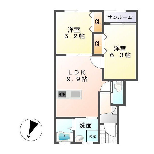 クラシア(2LDK/1階)の間取り写真