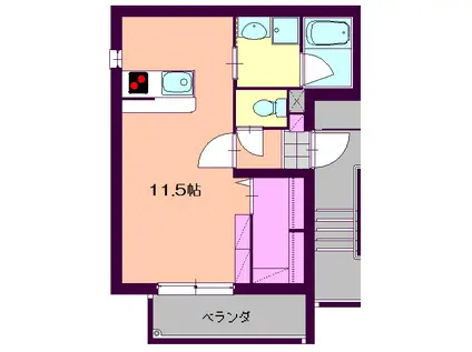 ブーフ ベルク(ワンルーム/2階)の間取り写真