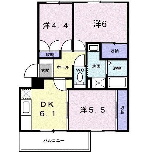 ニューエルディム花水木B(3DK/3階)の間取り写真