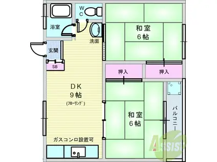 前沢マンション(2DK/4階)の間取り写真