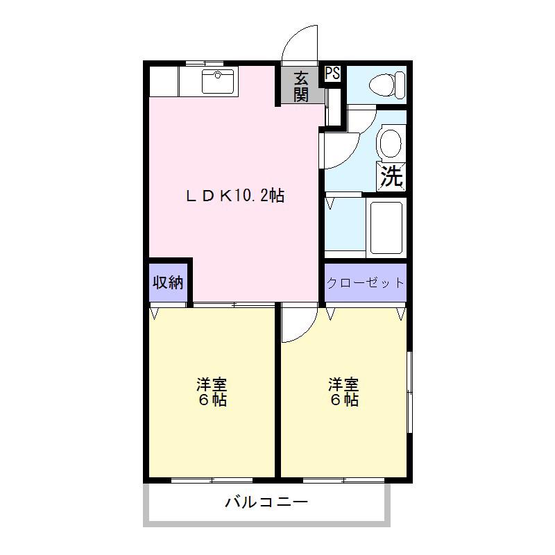 コーモド飯山満(2LDK/1階)の間取り写真