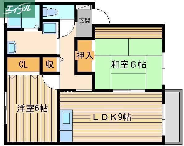 ベルリーフ花尻B(2LDK/2階)の間取り写真