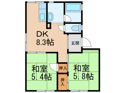 ＪＲ紀勢本線 海南駅 徒歩8分 2階建 築36年(2DK/1階)の間取り写真