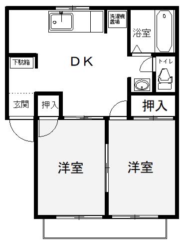 アーバンシティ(2DK/1階)の間取り写真