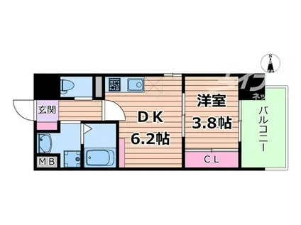 ビガーポリス528滝川公園III(1DK/10階)の間取り写真