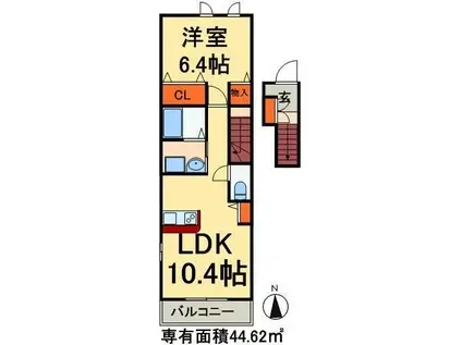 郁エスポワールII B棟(1LDK/2階)の間取り写真