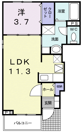 セレノアロッジオ2(1LDK/1階)の間取り写真