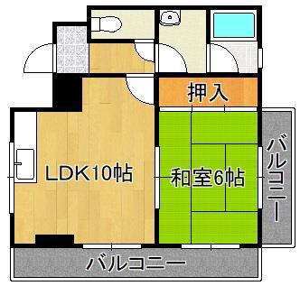 コンプレート中津口(1LDK/6階)の間取り写真