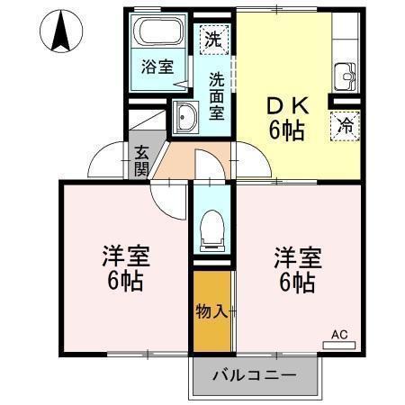 アベイユA棟(2DK/2階)の間取り写真