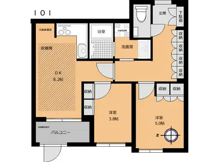 ベルジェンド王子(2DK/1階)の間取り写真