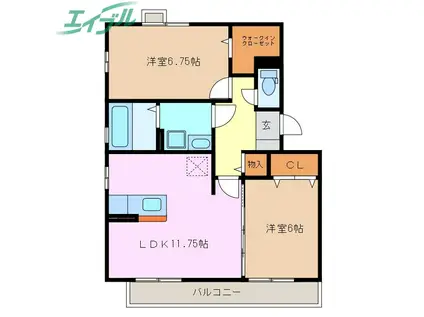 リビングタウン阿倉川B(2LDK/1階)の間取り写真