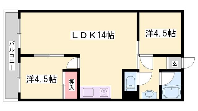 カルム魚住(2LDK/5階)の間取り写真