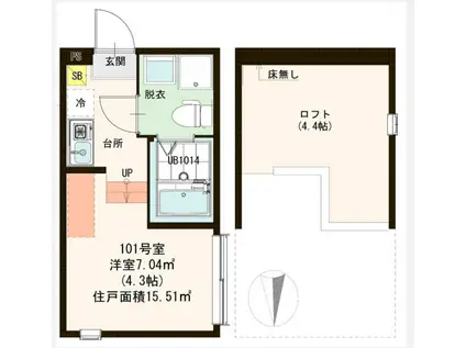 ハーモニーテラス北綾瀬II(ワンルーム/1階)の間取り写真