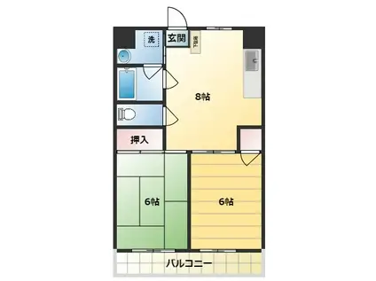 セジュール・ド・ミワ弐番館(2DK/1階)の間取り写真