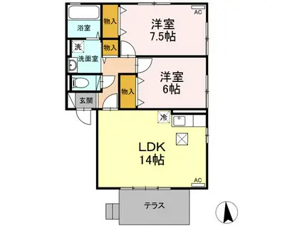 リビングタウン盛南A(2LDK/1階)の間取り写真
