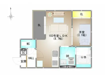 REGALEST 下伊福本町IV(1LDK/1階)の間取り写真