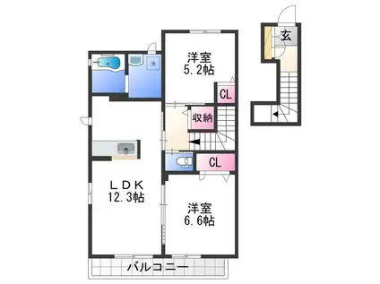 シャーメゾン有本(2LDK/2階)の間取り写真