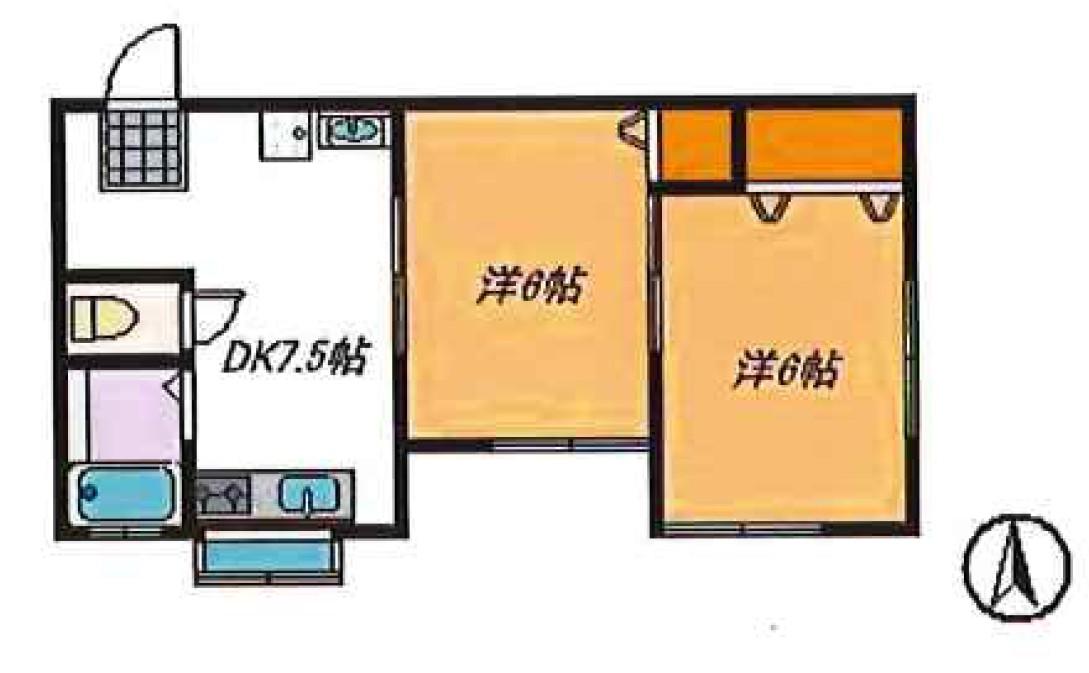 コーポカシワ(2DK/2階)の間取り写真