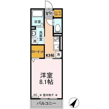 D-ROOM茄子川 A(1K/2階)の間取り写真