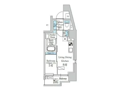 デュオフラッツ品川戸越(1LDK/2階)の間取り写真